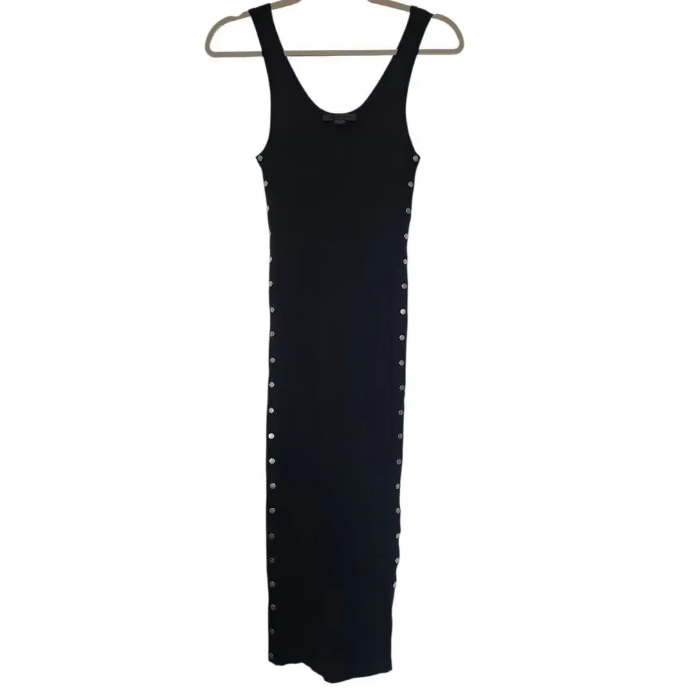 Alexander Wang Scoop Neck Ribbed Midi Dress Size Small Black - Picture 1 of 7